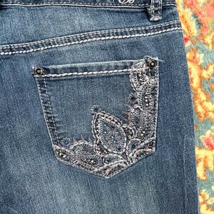 CODE BLEU Rhinestone Rare Embroidered Straight Gwen Jeans w/Heavy Top Stitching
